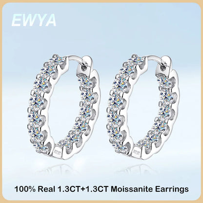 Luxury Moissanite Hoop Earrings 2.6 Carat D Color S925 Sterling Silver Earring For Women Party Fine Jewelry Christmas Gift