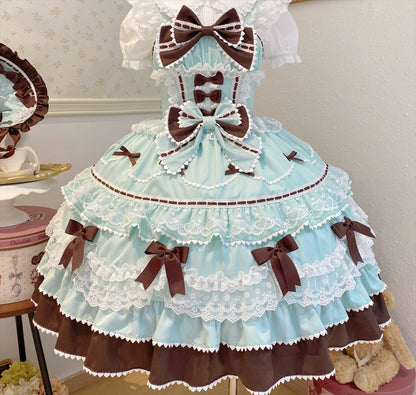 New 2025 Summer Original Sweet Lolita Jsk Dress Cute Bow Lace Stitching Kawaii Girls Women Elegant Slim Suspender Dresses