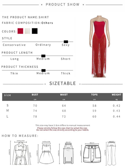 Valentine's Day Bodysuit Women Strapless Patchwork Tassel Sexy Beach Vacation Clubwear Midnight Party Tight Body Tops