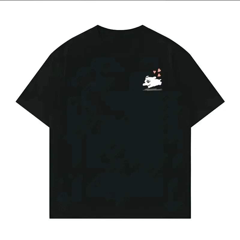 Camiseta Hello Kitty Desenho Animado 2025 Simples Solta Fofa Gola Redonda Tendência Casual Verão Algodão Manga Curta Moda Y2K Top Camiseta