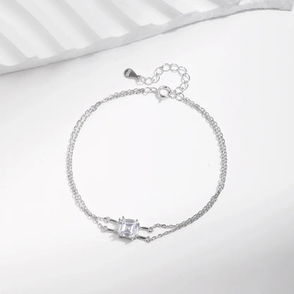 925 Sterling Silver Double Layer Link Chain Bracelet Shiny Square Emerald Cut Wedding Jewelry For Women Anniversary Gift