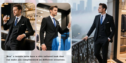 Men's 5-Piece Business Suit Set: Jacket+Vest+Pants+2 Bow Ties (Red+Blue).Premium, Tailored， For Parties, Weddings, Business.