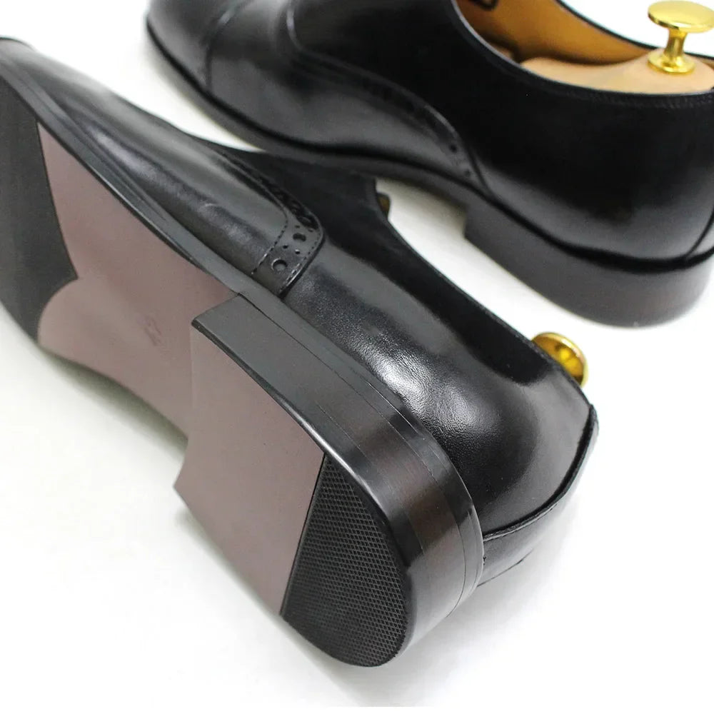 Men's Genuine Leather Oxfords Handmade Cap Toe Dress Shoes Lace-Up Formal Wedding Shoes Business Office Male Footwear