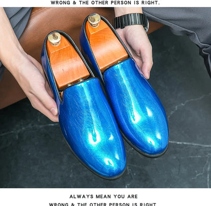 Patent leather bright casual leather shoes set feet a slip-on lazy people work business British windbean men's shoes size 46