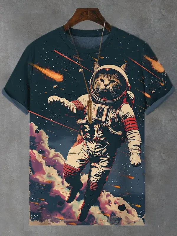 Men's Animal Funny Cat Printed T Shirt Short Sleeve Tees Tops 3D Print O-Neck Shirts Party Summer Casual Men's Clothing Apparel