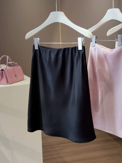 High-waisted Satin Skirts Women Summer 2026 French  Slim Simple A-line Skirt Female Elegant Korean Style Mini Skirt for Women