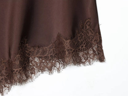 Women Asymmetric Lace Midi Skirt In-seam Zip High Waist Spring Summer  Casual Holiday Skirts ﻿Mujer