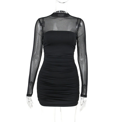 See Through Black Bodycon Dress For Women Clothing Slim Sexy Streetwear Long Sleeve Vestidos De Mujer Patchwork Fashion Outfits