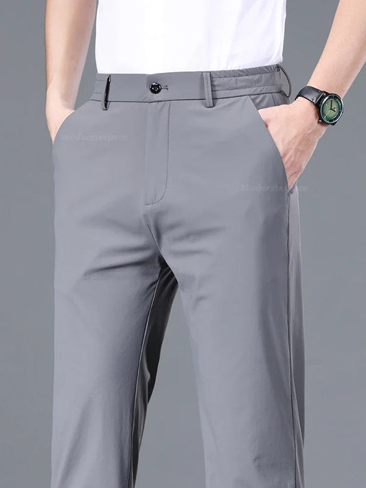 Summer Thin Stretch Trousers Men Elastic Waist Korean Classic Black Gray Blue Business Casual Formal Pants Male Brand
