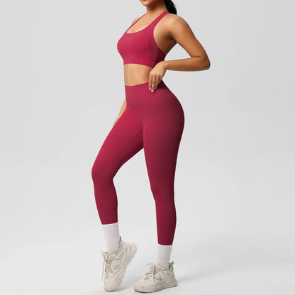 Women 2pcs Patchwork Sport Yoga Suit Training Sleeveless Sport Gym Tops  Tummy Control Slimming Booty Leggings Yoga Suit Sports