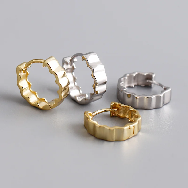 925 Sterling Silver Minimalist Statement Waves Huggies Hoop Earrisngs for Women Fashion French Charms Jewelry Ear Buckle