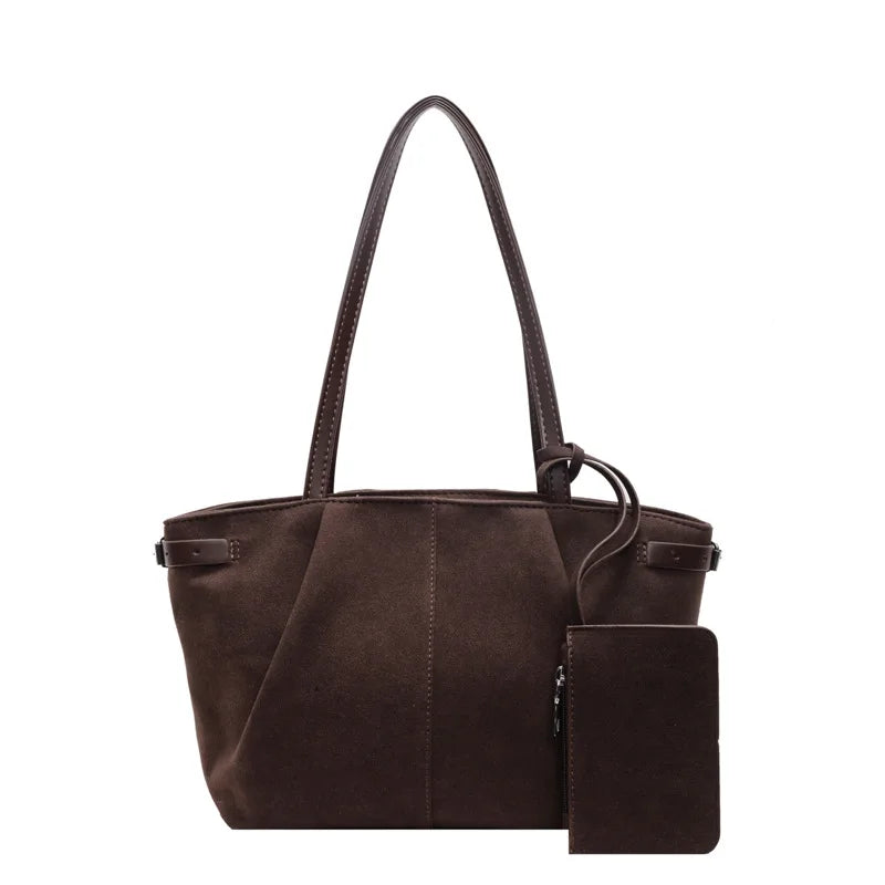 Suede Shoulder Bags for Women Large Suede Totes Lightweight Underarm Bag Casual Shopper Handbag Solid Color Travel Bucket Bags