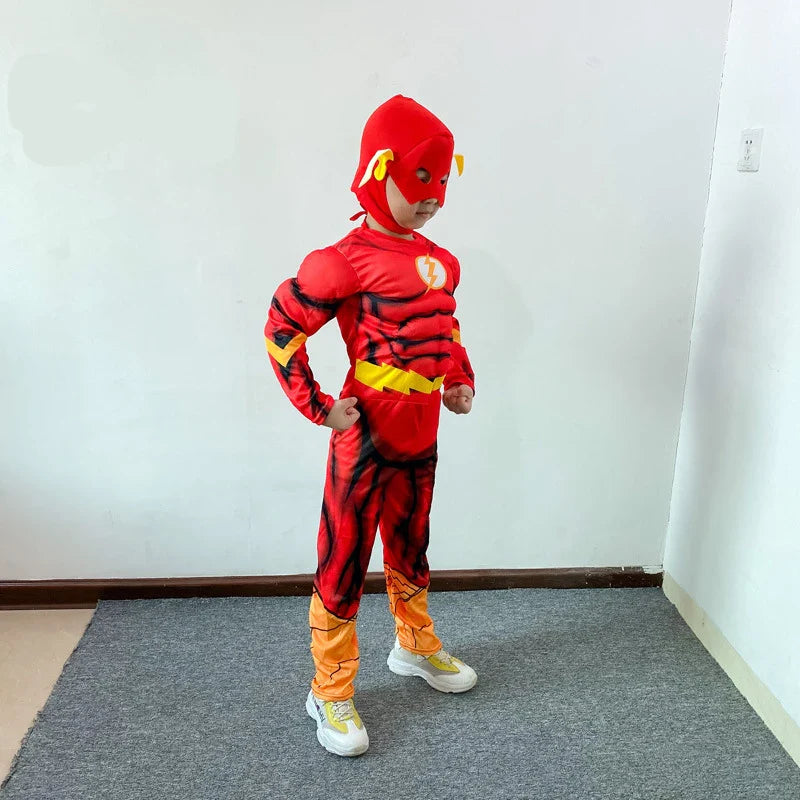 Boy's Deluxe Flash Costume Fancy Dress Up Kids Movie Carnival Party Halloween Flash Cosplay Costumes Mask Belt With Shoes 3-12Y