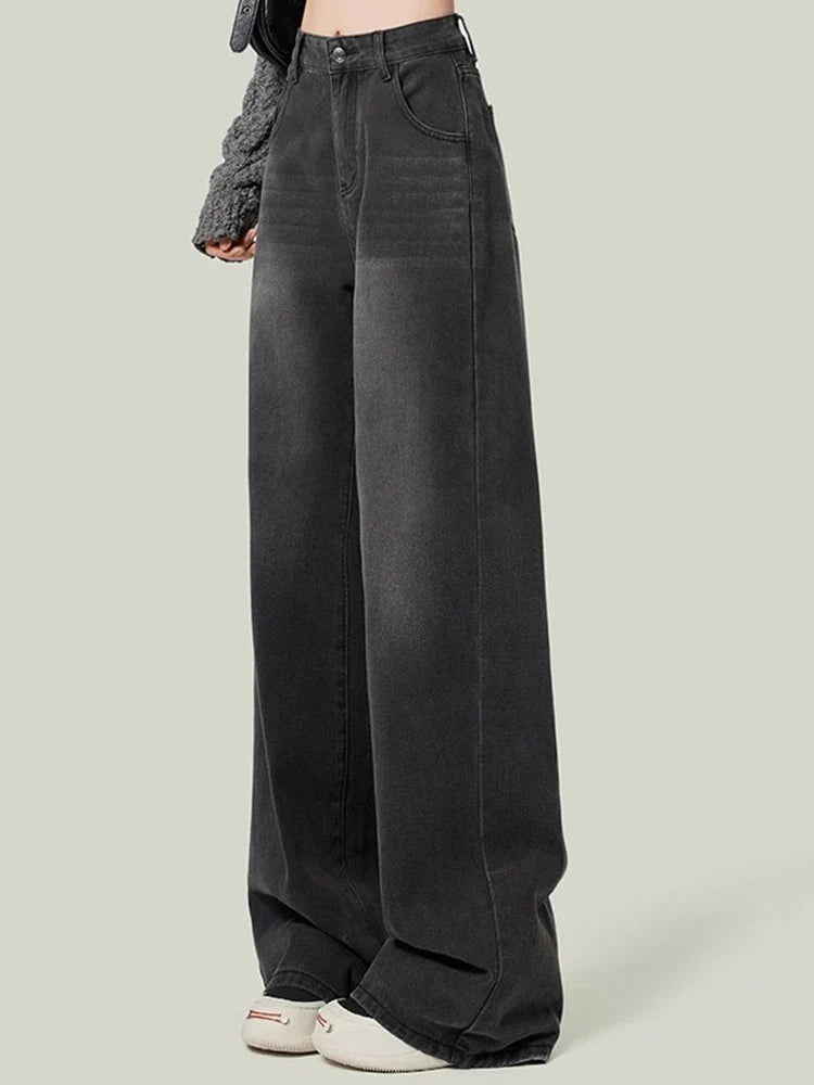 Woman High Waist Jeans Lady Slim Fit Loose Denim Wide Leg Pants
