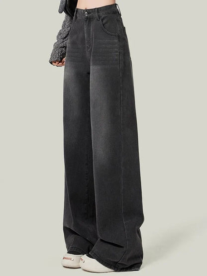 Woman High Waist Jeans Lady Slim Fit Loose Denim Wide Leg Pants