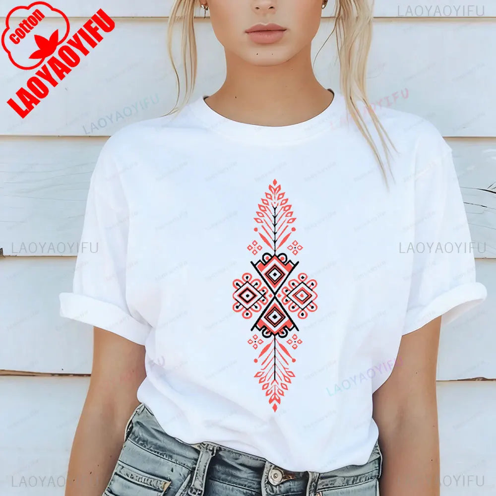 Shirt Ornament Print Shirt Ukraine Shirt Ukrainian T-shirt Gift for Women High Quality Cotton Tops Creativity Style