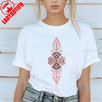 Shirt Ornament Print Shirt Ukraine Shirt Ukrainian T-shirt Gift for Women High Quality Cotton Tops Creativity Style