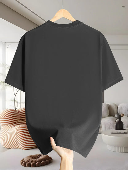 Men's 100% pure cotton fashionable casual loose retro pattern printed round neck short sleeved T-shirt top