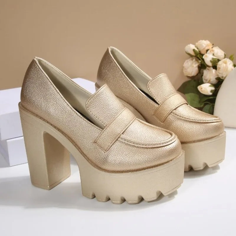 New 2026 Large Size Versatile Comfortable Thick Heel Mary Janes Fashionable High Heel Single Shoes for Women Round Toe Rubber So