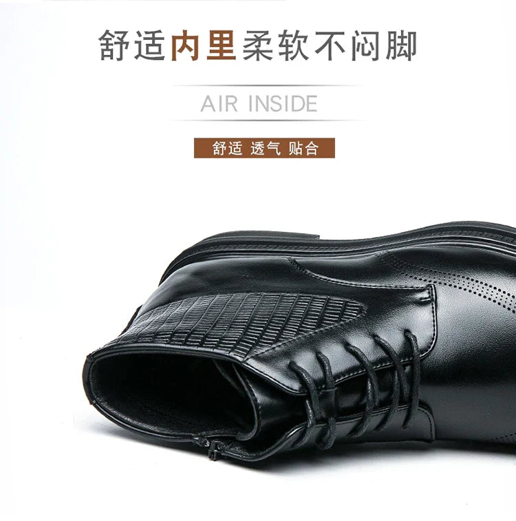 Men Pu Leather High Top Boots With Side Zipper Block Carving Design Business Casual And Handmade Ankle Boots
