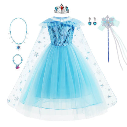 Girls Elsa Dresses Costume Clothes Kid Cosplay Princess Dress Snow Queen Vestido Children Birthday Parti Sukienki