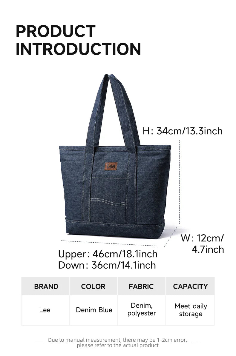 Unisex Utility Canvas Leather Zipper Tote Bag Casual Denim Daily Shopping Handbag Women Man Durable Student School Book Bag