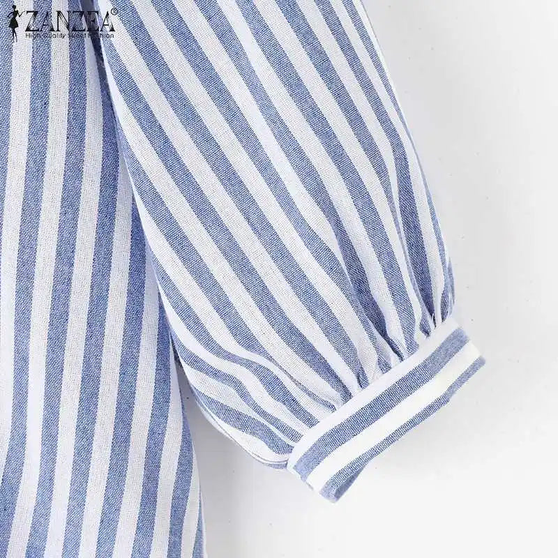 Fashion V Neck 3/4 Sleeve Embroidery Floral Blouse Women Summer Bohemian Striped Tops Casual Holiday Shirt Work Blusas