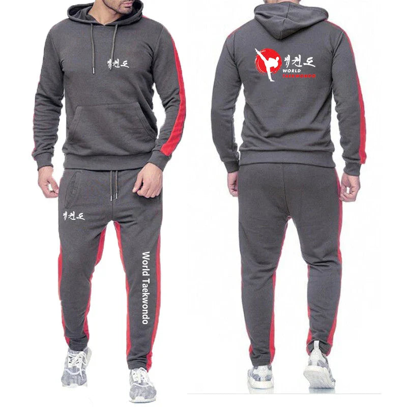 2025 WTF World Taekwondo Federation Men's New Solid Color Sweatshirt Set Casual Long-sleeved Hoodies +Sport Long Pants Suit