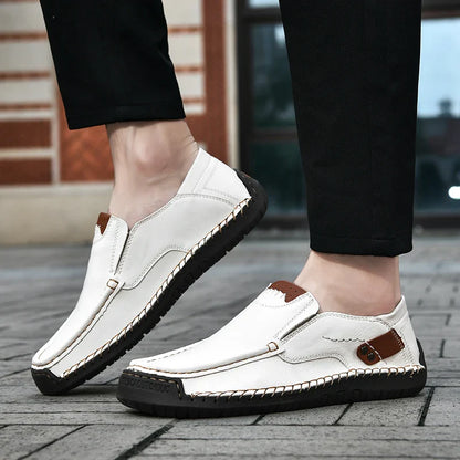 Handmade Leather Men Shoes Casual Comfortable Slip On Loafers Men Leather Shoes Flats Moccasins Walking Shoes