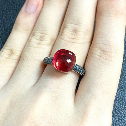 10.6mm Elegant Blue Topaz Zircon Ring Dual Tone Black Gun & Rose Gold 30 Colors Candy Crystal Jewelry Gift for Women