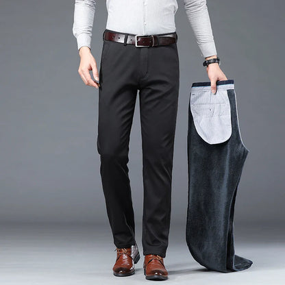 Winter Men Brand Fleece Pants Warm Cotton Business Thick Suit Casual Trousers Male Plush Formal Wear Pants 28-40