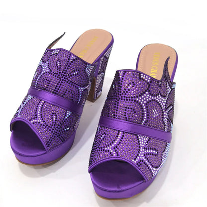Shoes Open Toe Slingbacks Low (1cm-3cm) Women Pumps for Party Lady Sandals with Heels Italian Shoe with Rhinestone