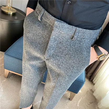 Autumn Winter Thick Woolen Suit Pants Men Smart Casual Youthful Vitality Suit Trousers Mens Korean Style Party OfficeCasual Pant