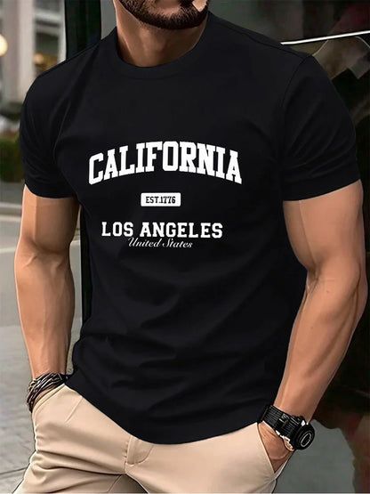 California Los Angeles Prints Mens T-Shirt Cotton Summer Short Sleeve Tops Soft Oversized O-Neck T Shirt Casual Male Clothes