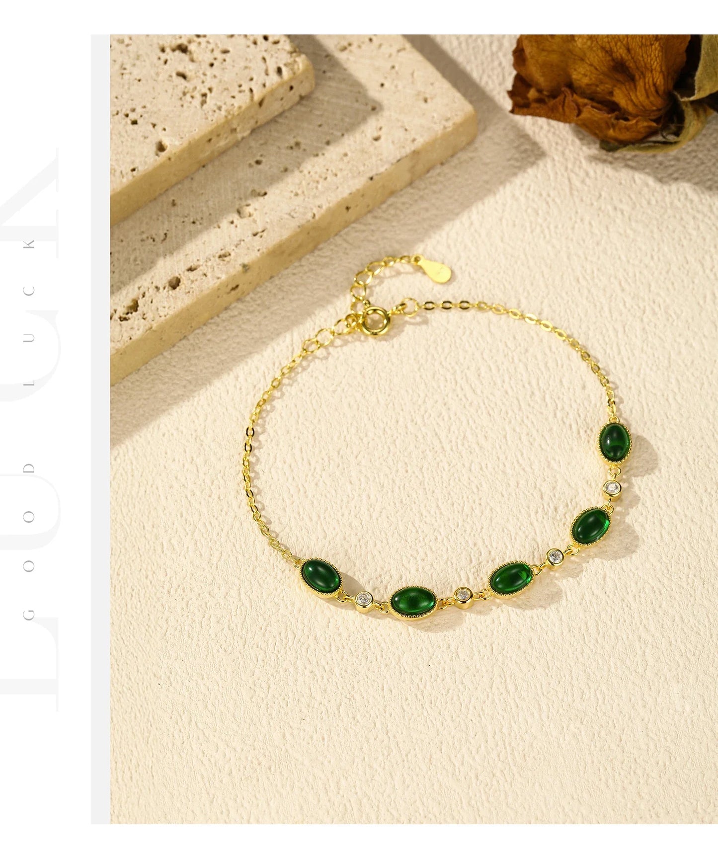 925 Sterling Silver Exquisite Elegant Oval Green CZ Charm Bracelet For Women Golden Color Daily Party Fine Jewelry