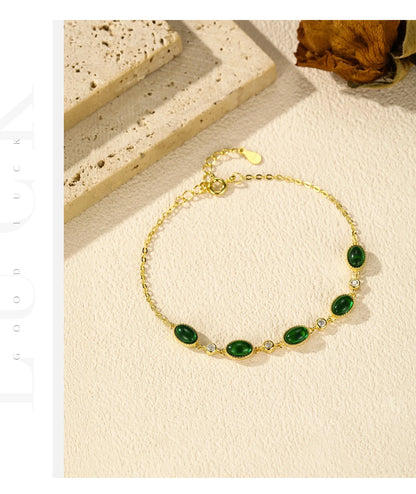 925 Sterling Silver Exquisite Elegant Oval Green CZ Charm Bracelet For Women Golden Color Daily Party Fine Jewelry