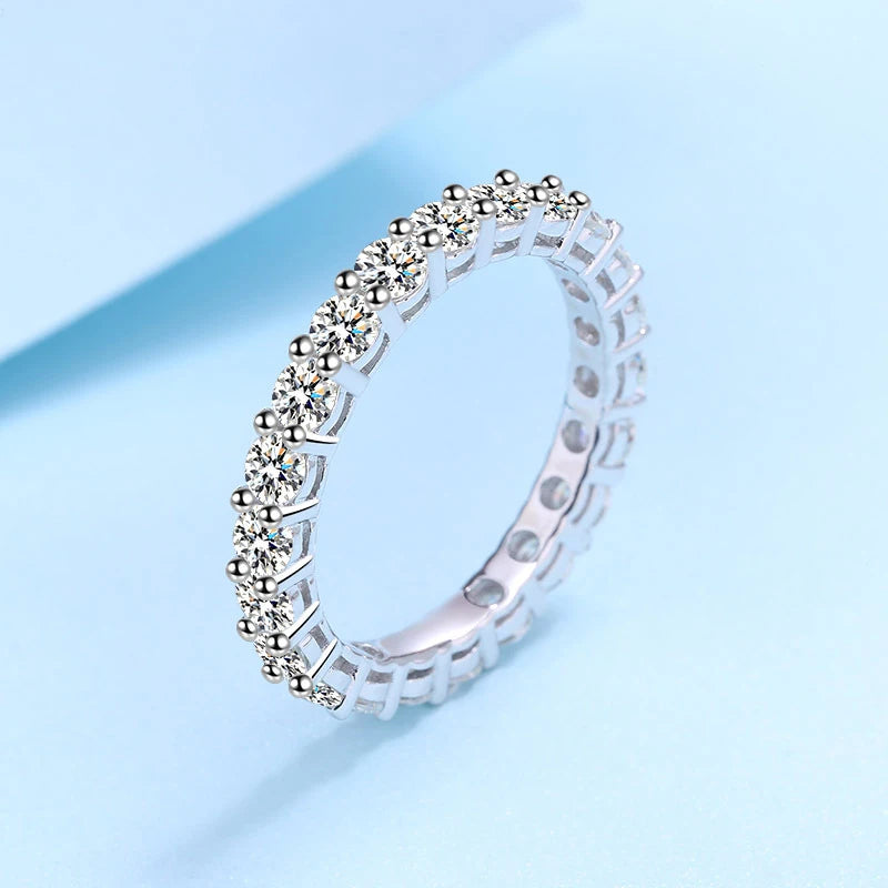 3mm All Moissanite Diamond Ring for Women Sterling Silver 925 with White Gold Plated Wedding Engagement Band Luxury Rings