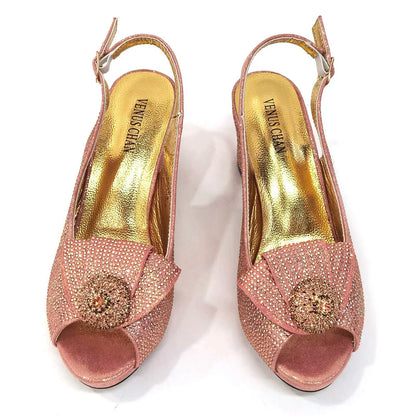 Italian Design Girly Style Golden Color Wedding Shoes And Bag Full Diamond Decoration Metal Closure Bags