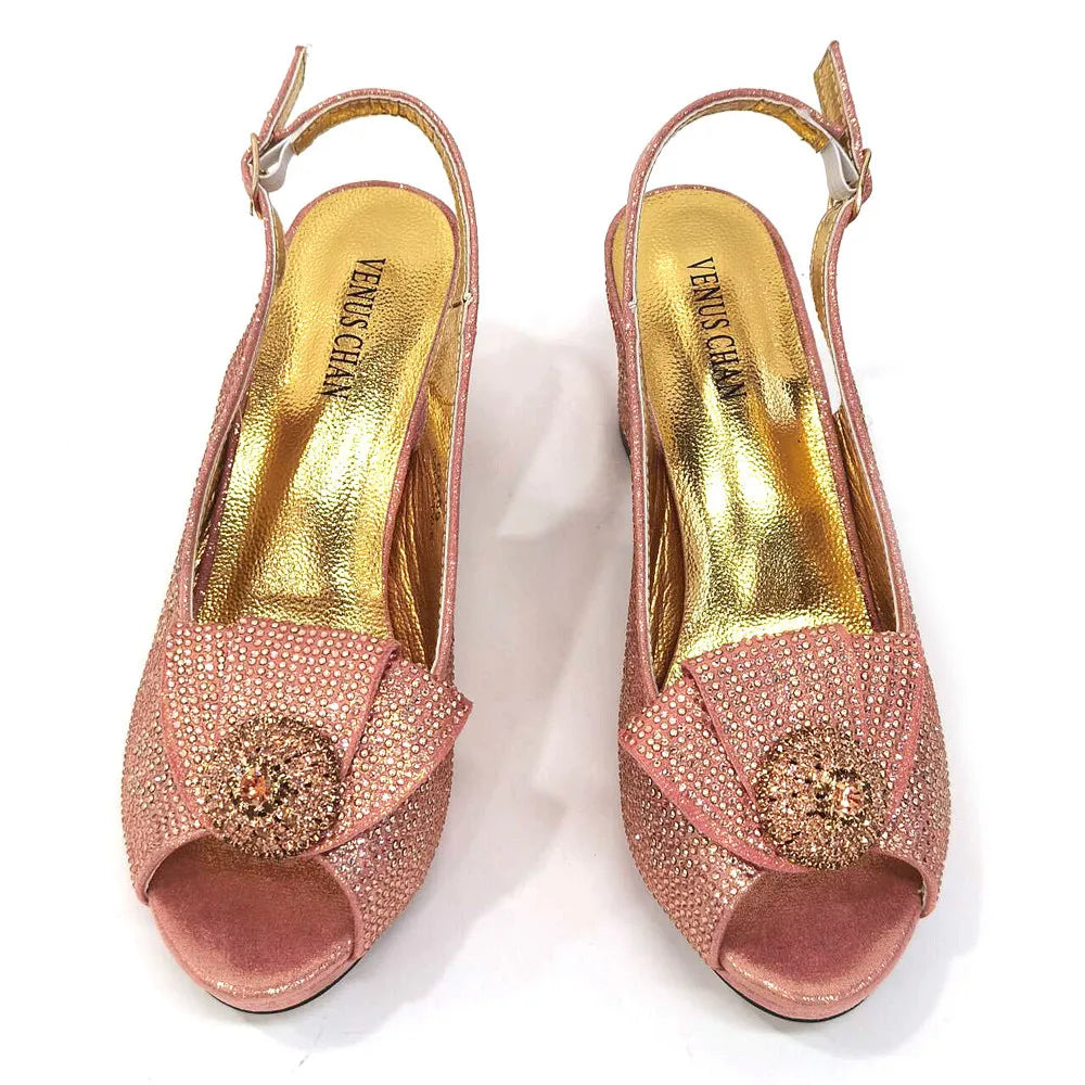 Italian Shoes And Bag Sets For Evening Party With Stones Italian Satin cloth  Rhinestone bow Handbags Match Bags