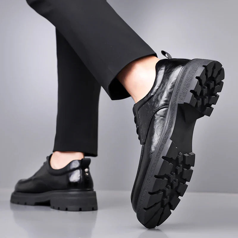 Men's Comfortable Genuine Leather British Thick-soled Business Leather Shoes for Spring 2025, New Lace-up Oxford Shoes