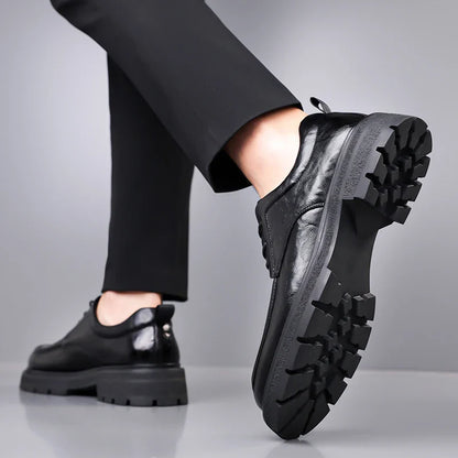 Men's Comfortable Genuine Leather British Thick-soled Business Leather Shoes for Spring 2025, New Lace-up Oxford Shoes