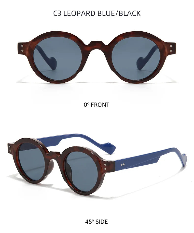 Round Sunglasses Men Punk Double Color Shades UV400 Retro Rivets Decoration Women Trending Sun Glasses Clear Lens Frame