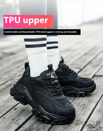 Steel Toe Safety Shoes For Women, Anti-Puncture Anti-Smash Non Slip Industrial Work Boots Lightweight Protective Platform Shoes