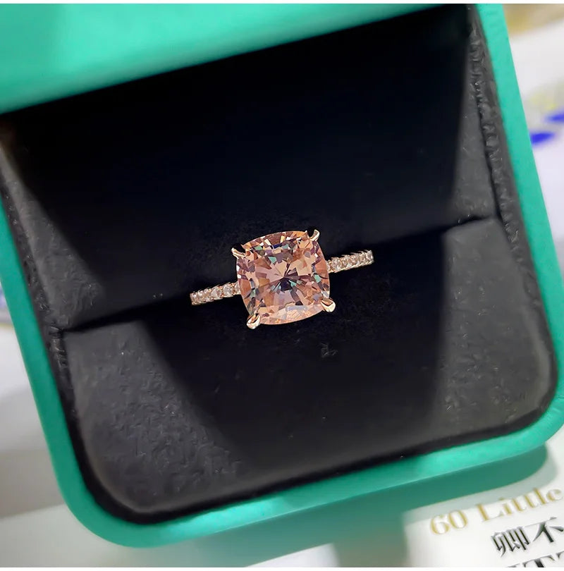 4-carat Morganite 925 sterling silver ring, light luxury, niche, exquisite, high-end, cool style, rose gold plated diamond ring