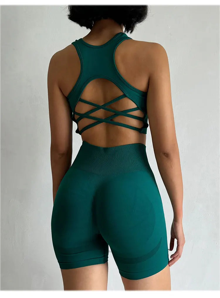 High Waist Butt Lifting Fitness Suit Gathering Beautiful Back Yoga Suit Bras Quick-drying Running Peach Buttock Training 2PCS
