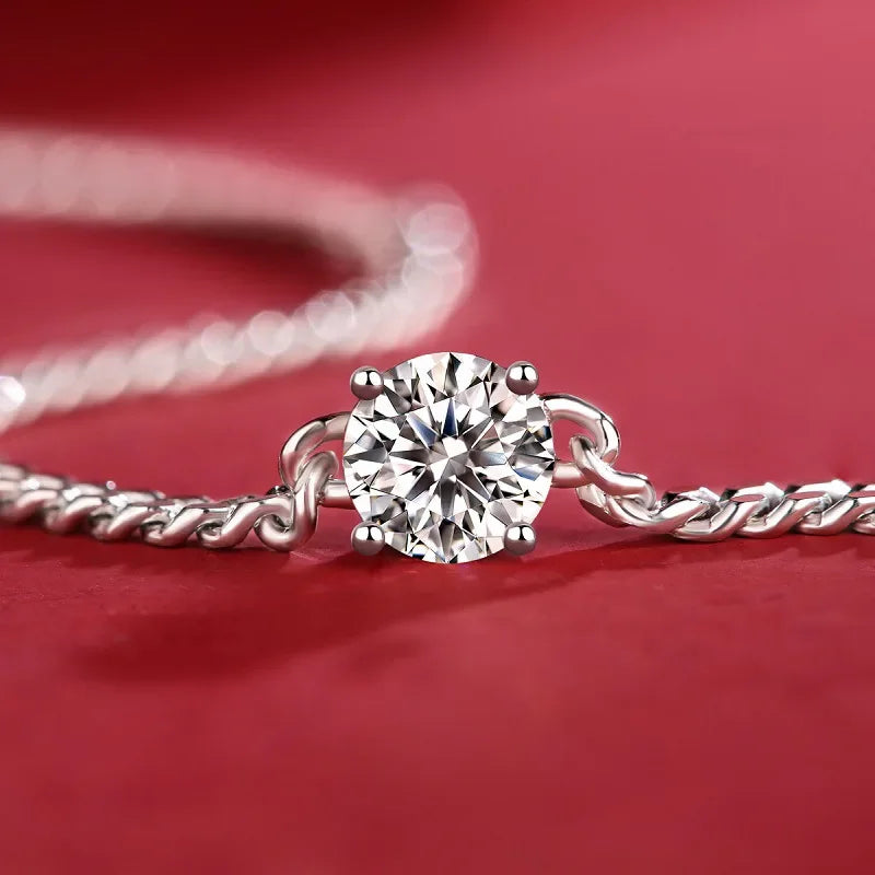 1CT Oval Cut D Color Moissanite Diamond Bracelet for Women 925 Silver Plated 18k Adjustable 16-21cm Cuban Link Bracelets
