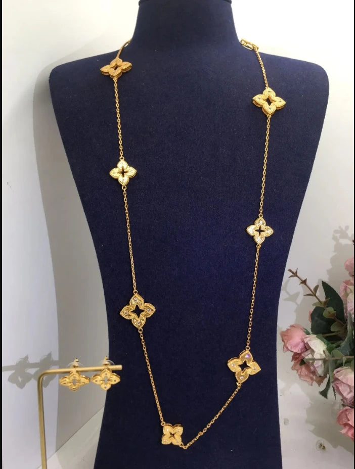 Luxury Dubai 2PCS Women's Yellow Gold Jewelry Set with Wedding Necklace And Earrings Cubic Zircon Gold Fashion Accessory