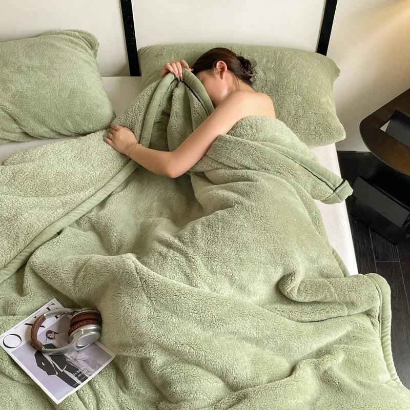 2025 Shumian velvet thickened warm blanket coral velvet blanket, milk velvet long velvet light luxury blanket blanket