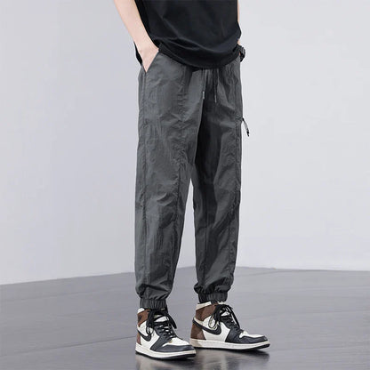 Spring Summer Thin Men's Quick-Dry Cargo Harem Pants Loose Streetwear Joggers with Elastic Cuffs Casual Tapered Trousers Outdoor