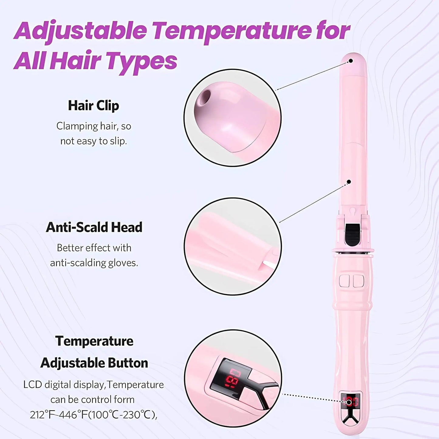Automatic Hair Curling Iron 28mm Ceramic Barrel Rotating Curler for Big Waves and Smooth Damage Free Hair Styling